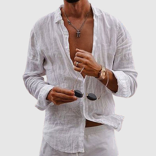 Chemise en Lin Légère Homme Été Boutonnée Button-Down