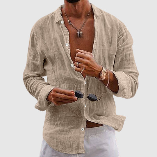 Chemise en Lin Légère Homme Été Boutonnée Button-Down