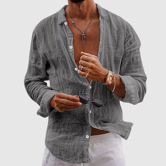 Chemise en Lin Légère Homme Été Boutonnée Button-Down