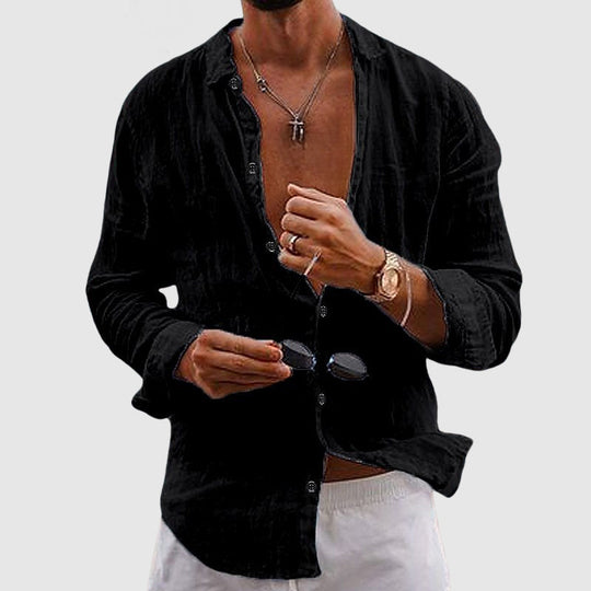 Chemise en Lin Légère Homme Été Boutonnée Button-Down