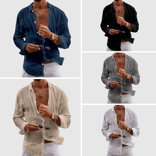 Chemise en Lin Légère Homme Été Boutonnée Button-Down