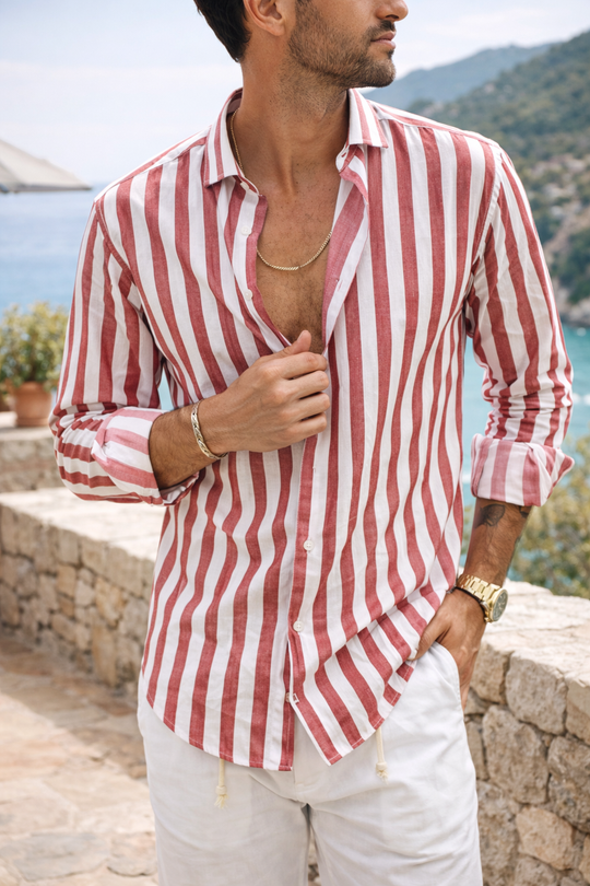 Chemise Boutonnée Rayée Homme Smart Casual Été