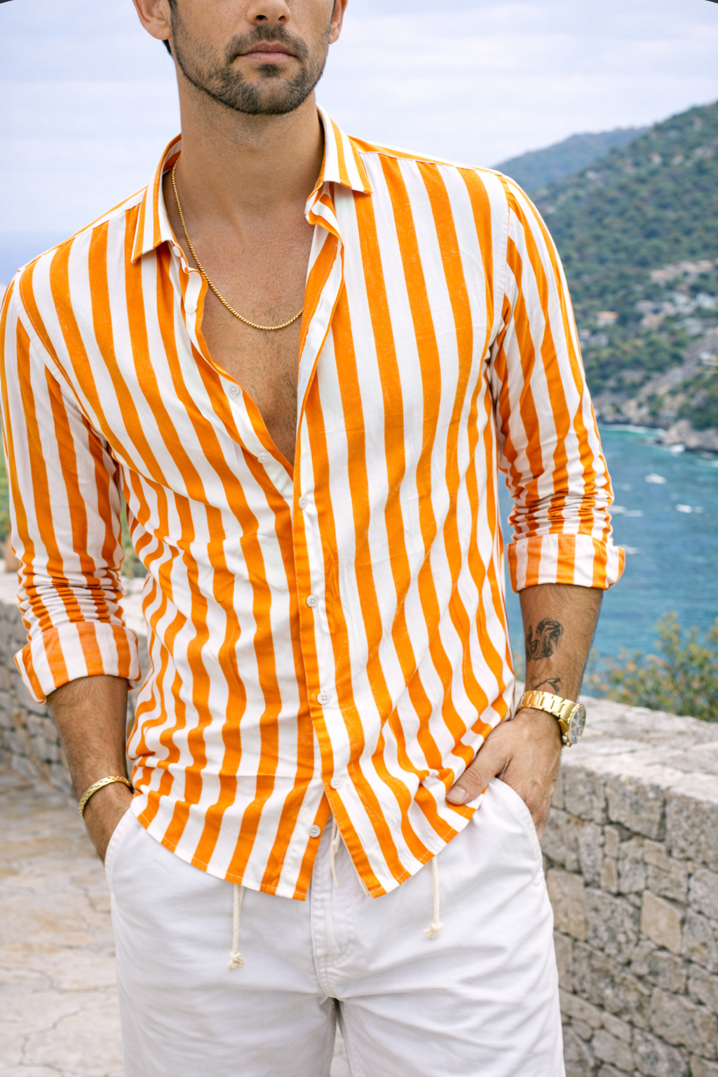 Chemise Boutonnée Rayée Homme Smart Casual Été