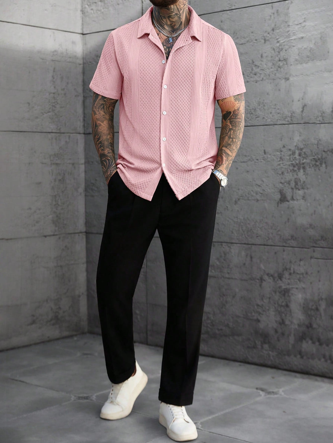 Chemise Jacquard Homme Manches Courtes Texturée