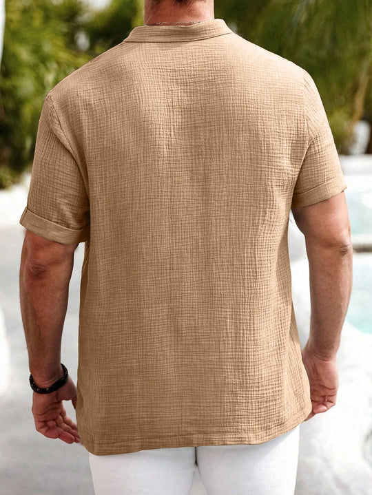 Henley en Lin et Coton Homme Manches Courtes Été