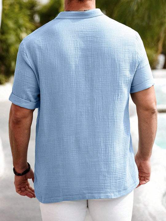 Henley en Lin et Coton Homme Manches Courtes Été