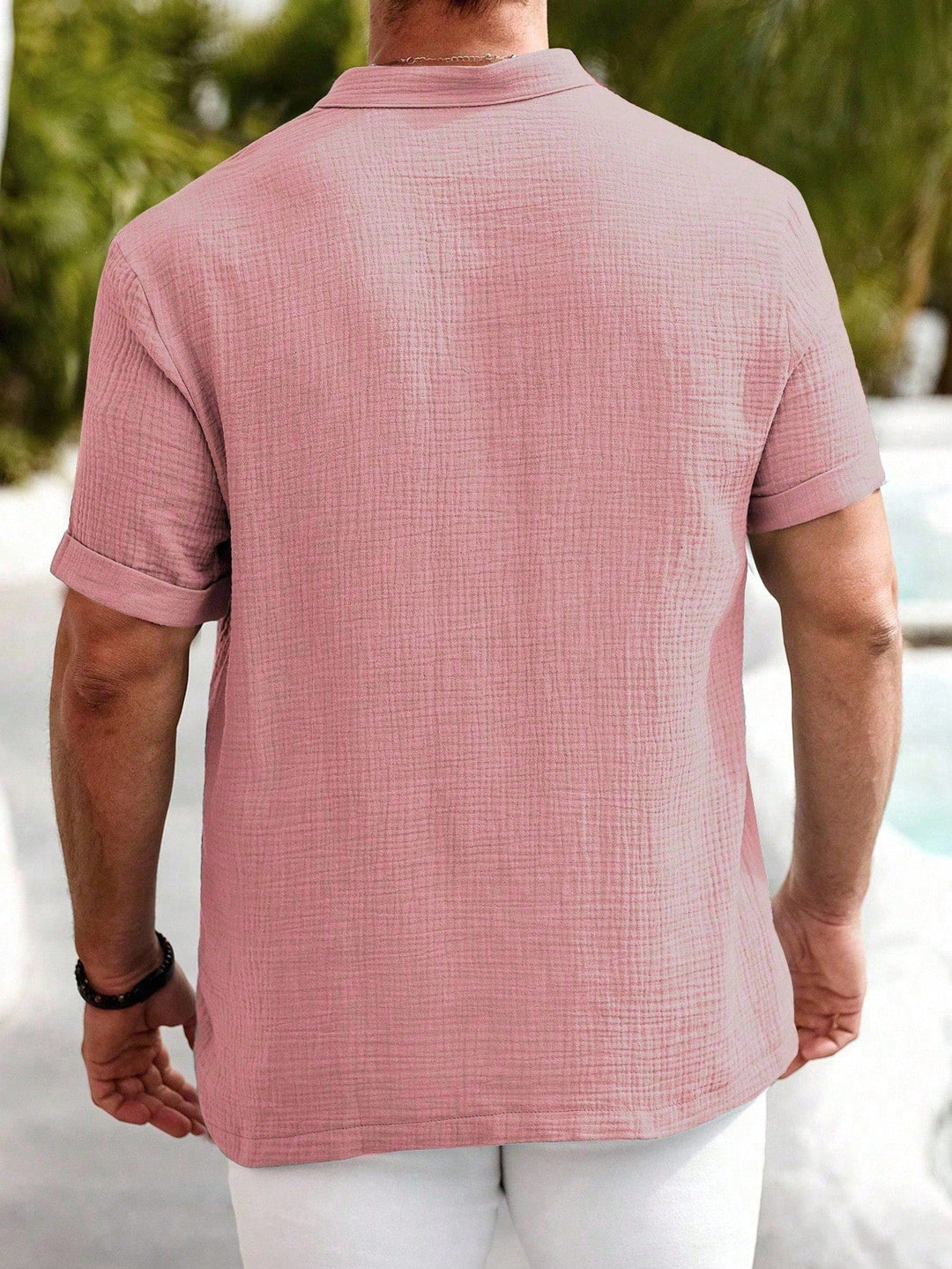 Henley en Lin et Coton Homme Manches Courtes Été