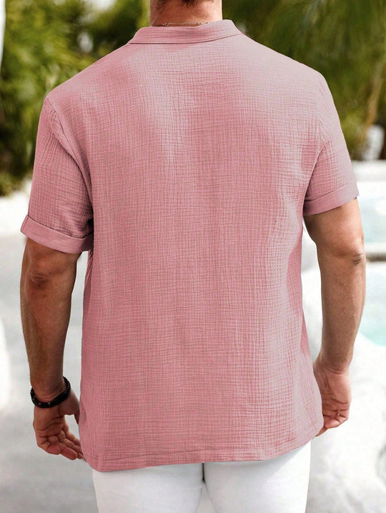 Henley en Lin et Coton Homme Manches Courtes Été