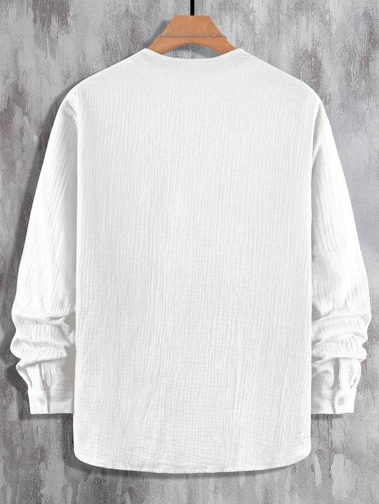 Chemise en Coton Boutonnée Homme Manches Longues Unie