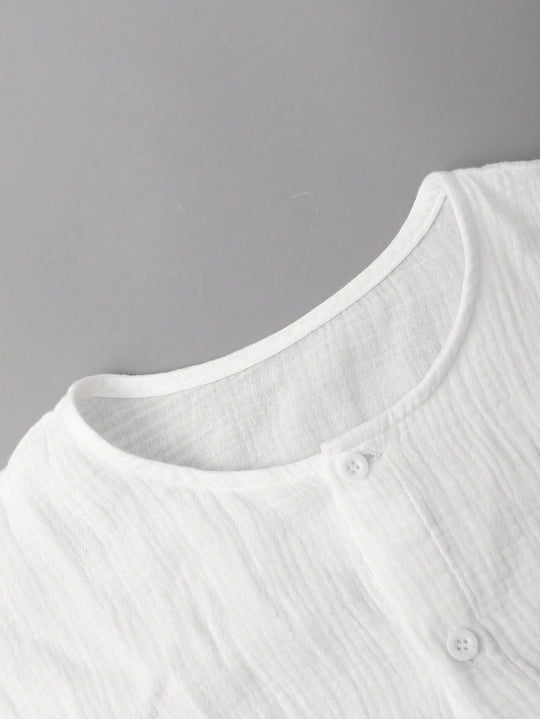 Chemise en Coton Boutonnée Homme Manches Longues Unie