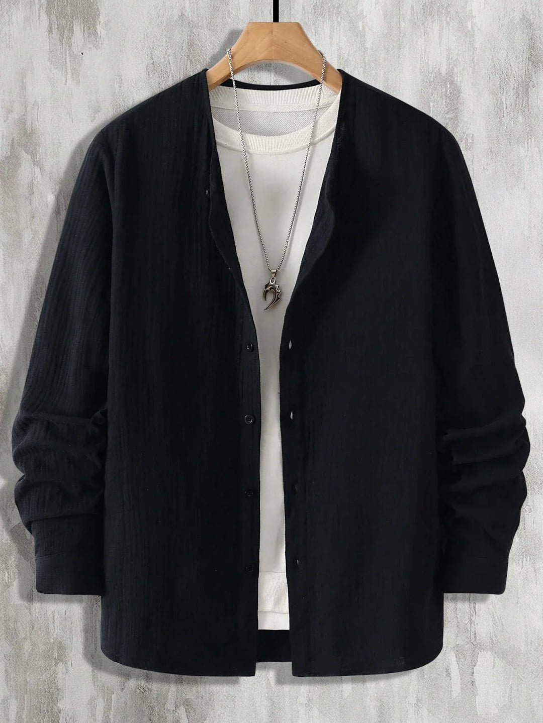 Chemise en Coton Boutonnée Homme Manches Longues Unie