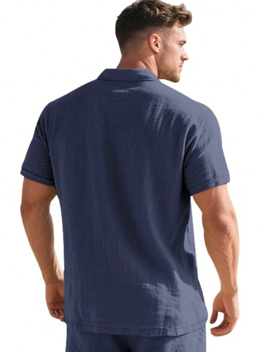 Henley en Lin Homme Manches Courtes Col V Plage