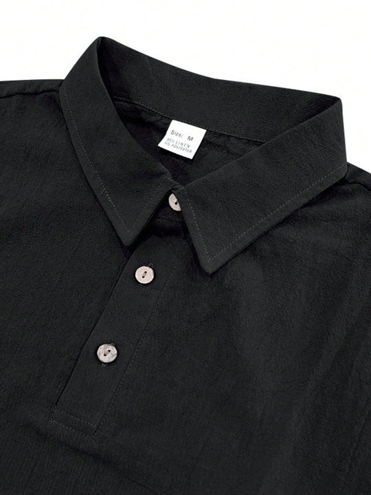 Henley en Lin Homme Manches Courtes Col V Plage