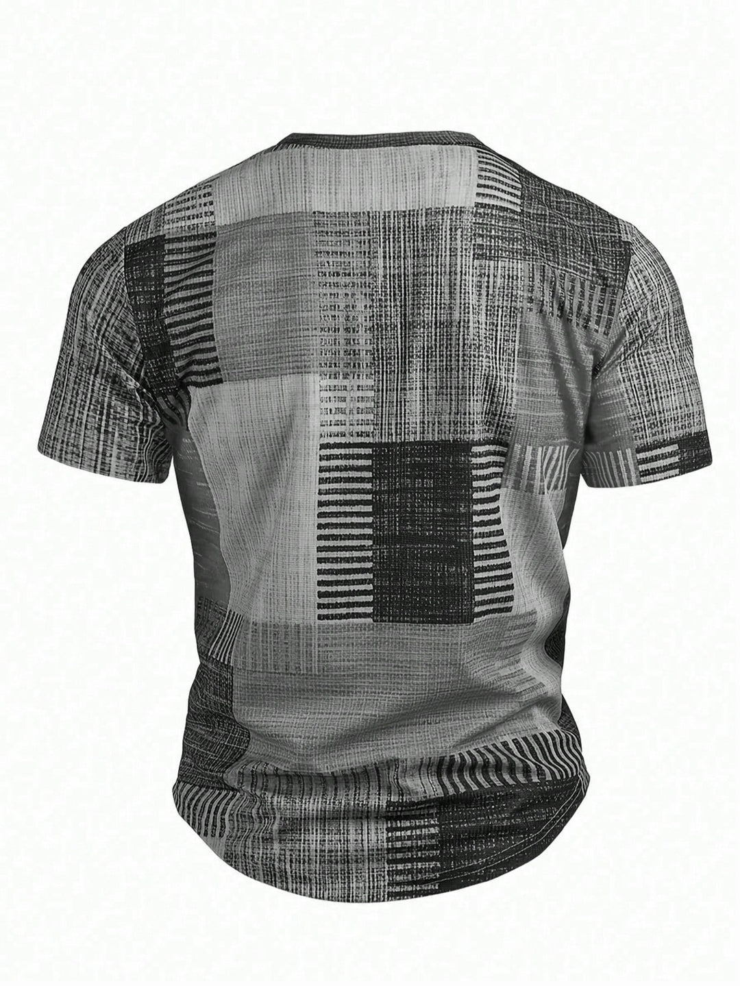Henley Imprimé 3D à Carreaux Homme Manches Courtes