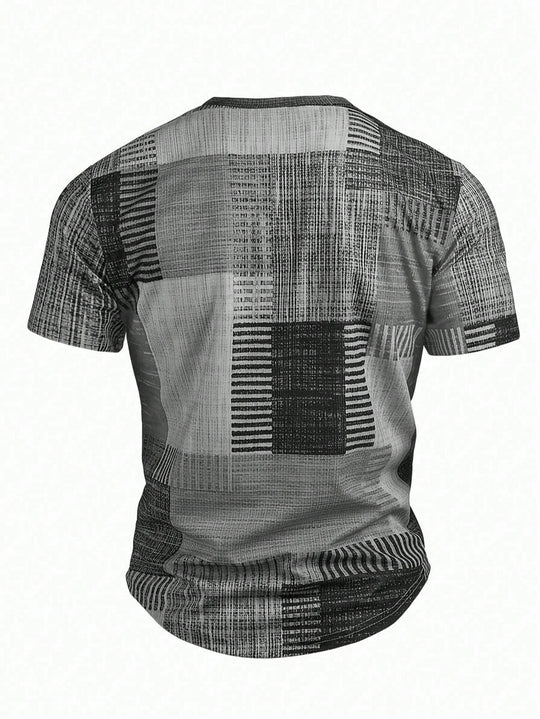 Henley Imprimé 3D à Carreaux Homme Manches Courtes