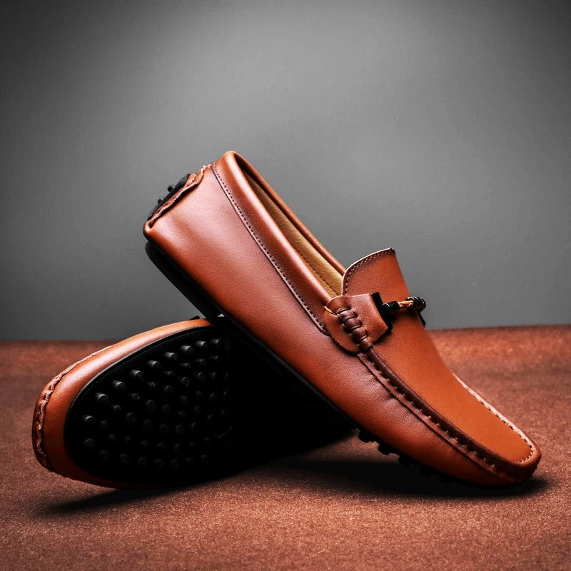 Mocassins en Cuir Homme Slip-On Semelle Caoutchouc