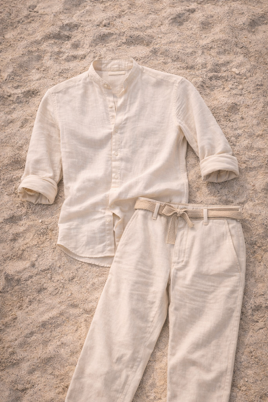 Ensemble en Lin Homme Chemise Col Mao Pantalon Été