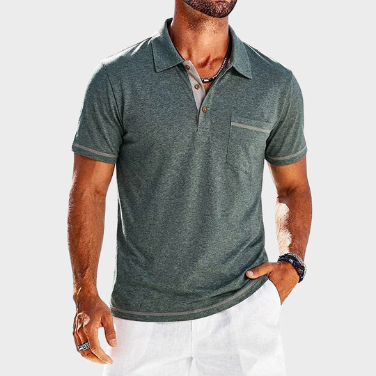 Polo en Maille Contrasté Homme Vintage Manches Courtes
