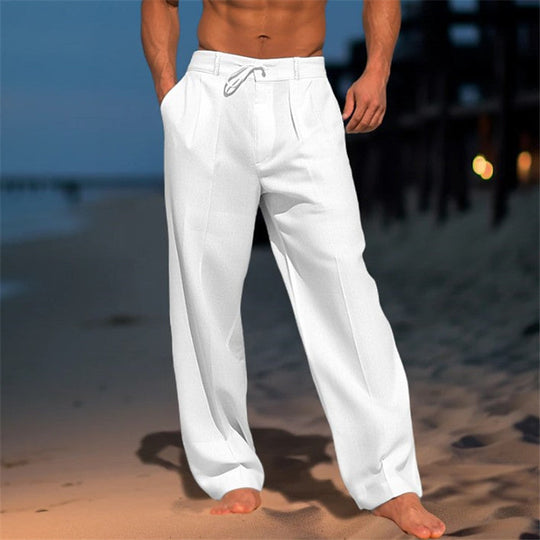 Pantalon de Plage en Lin Homme Été Cordon Léger