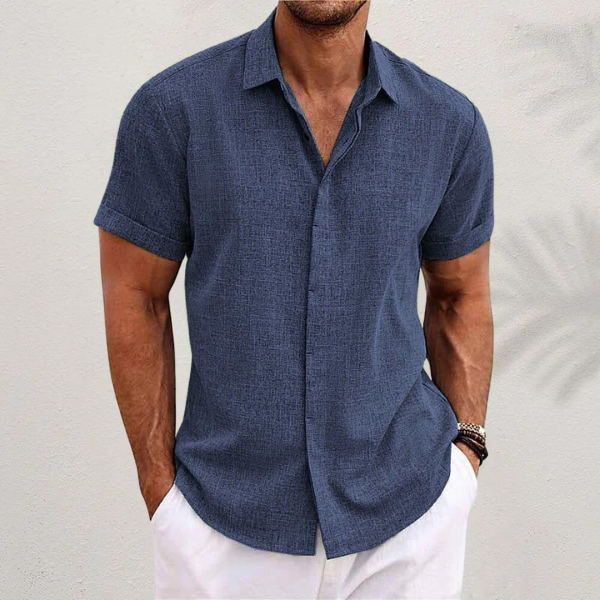 Chemise en Lin Légère Homme Manches Courtes Été Casual