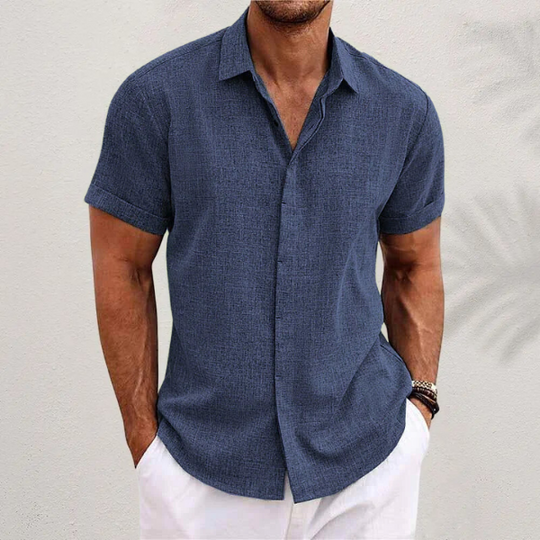 Chemise en Lin Légère Homme Manches Courtes Été Casual