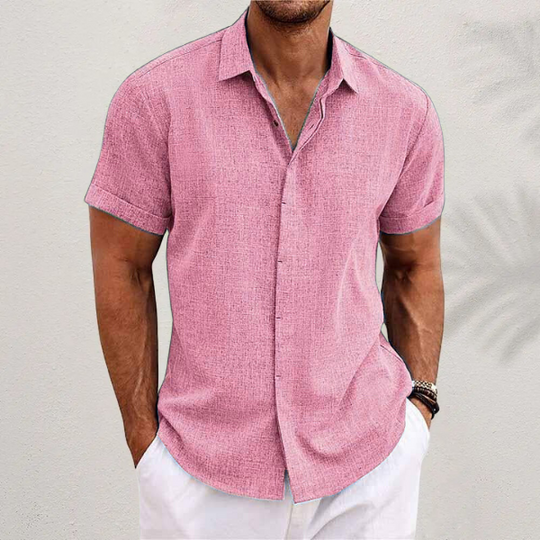 Chemise en Lin Légère Homme Manches Courtes Été Casual