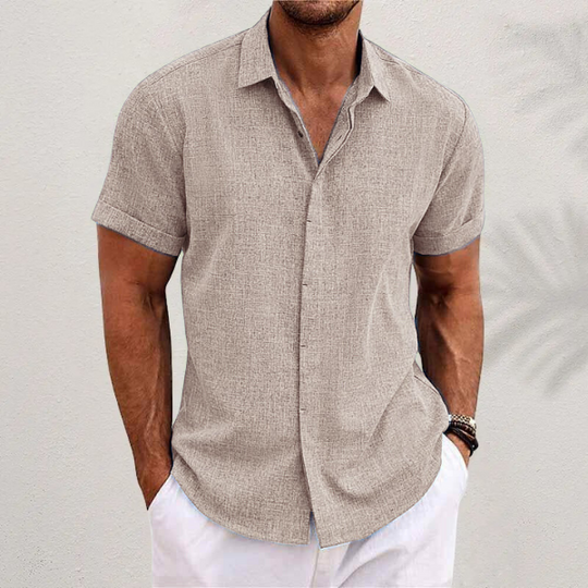 Chemise en Lin Légère Homme Manches Courtes Été Casual