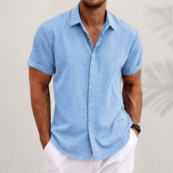 Chemise en Lin Légère Homme Manches Courtes Été Casual