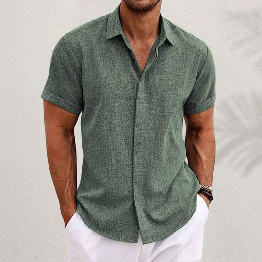 Chemise en Lin Légère Homme Manches Courtes Été Casual