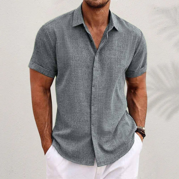 Chemise en Lin Légère Homme Manches Courtes Été Casual