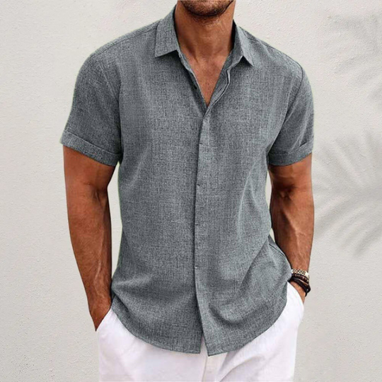 Chemise en Lin Légère Homme Manches Courtes Été Casual