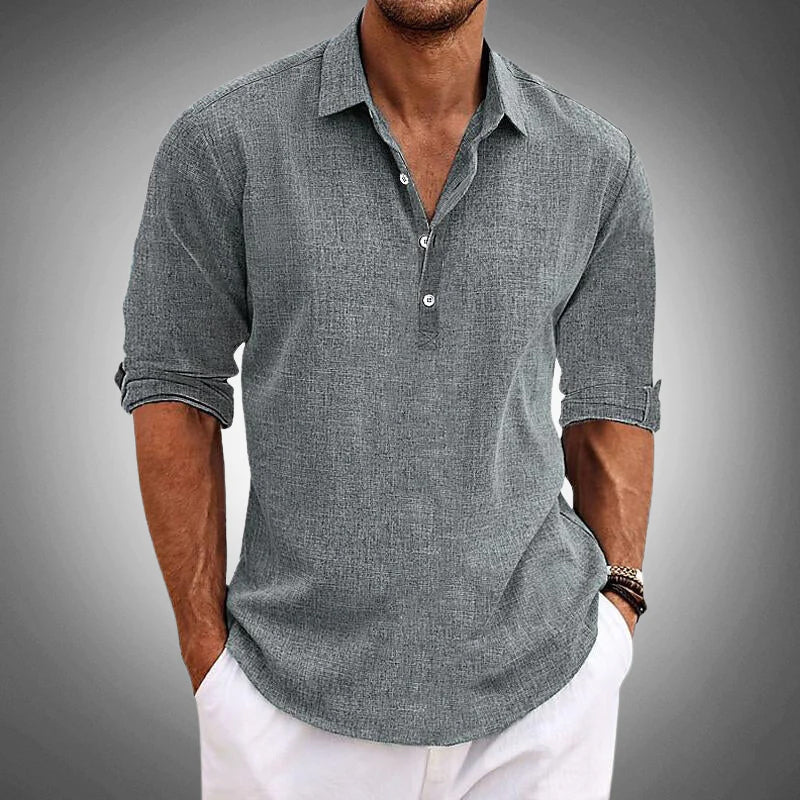 Chemise en Lin et Coton Homme Manches Courtes Été