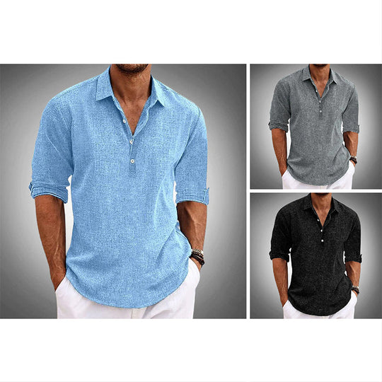 Chemise en Lin et Coton Homme Manches Courtes Été