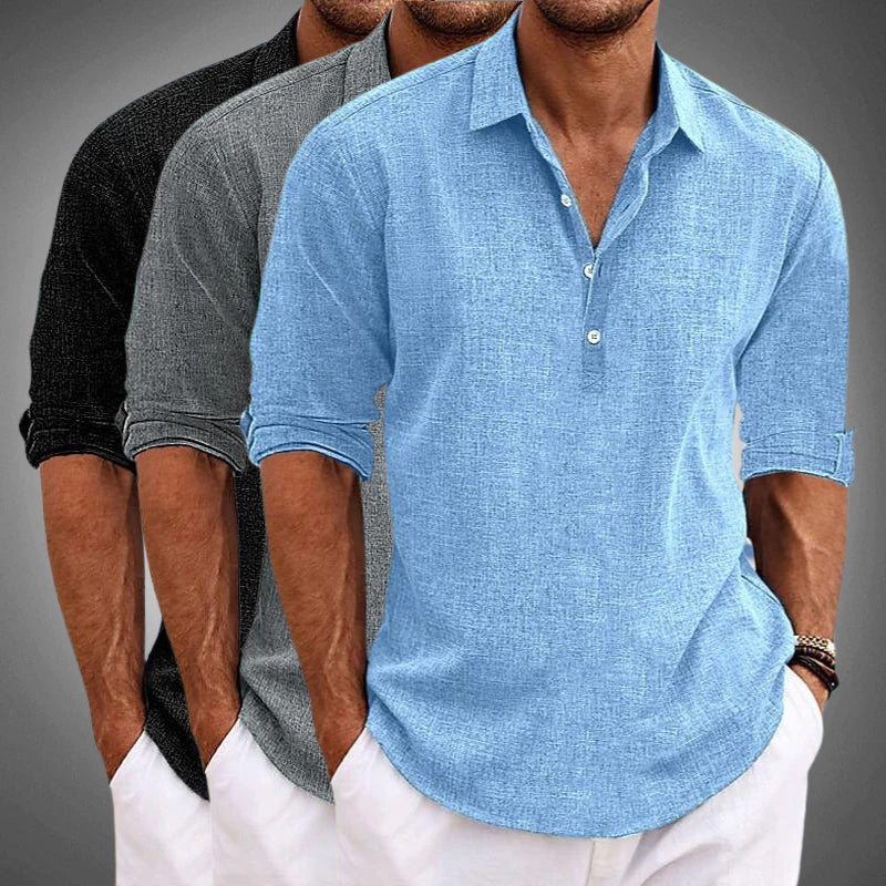 Chemise en Lin et Coton Homme Manches Courtes Été