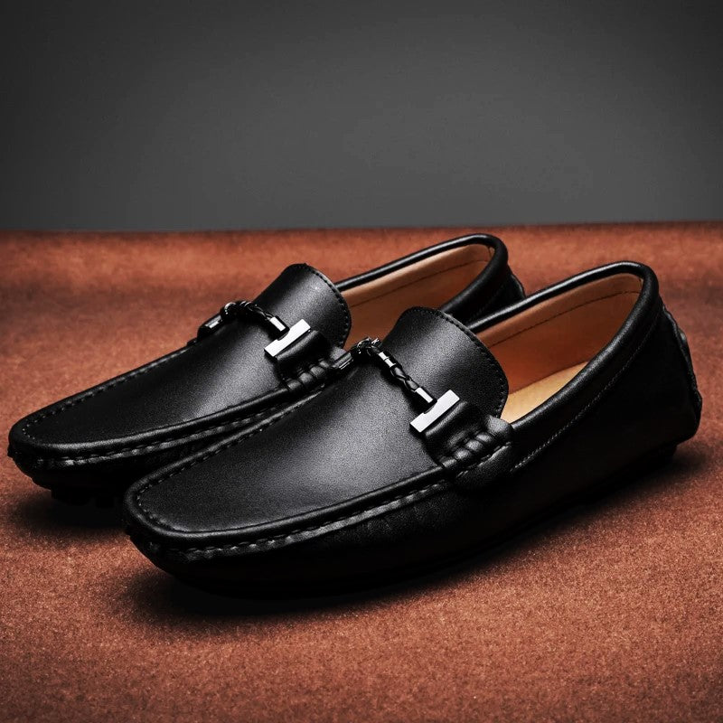 Mocassins en Cuir Homme Slip-On Semelle Caoutchouc