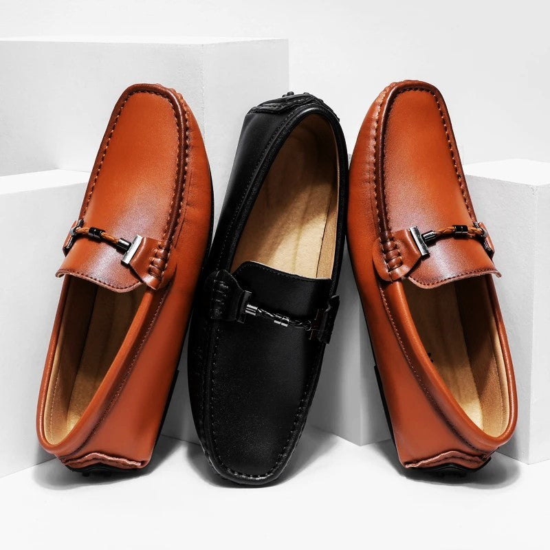 Mocassins en Cuir Homme Slip-On Semelle Caoutchouc