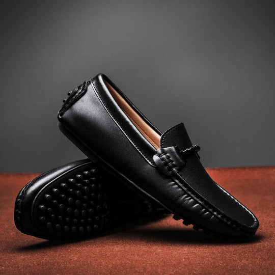 Mocassins en Cuir Homme Slip-On Semelle Caoutchouc