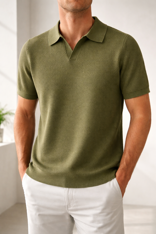 Polo en Maille Texturé Homme Manches Courtes Casual