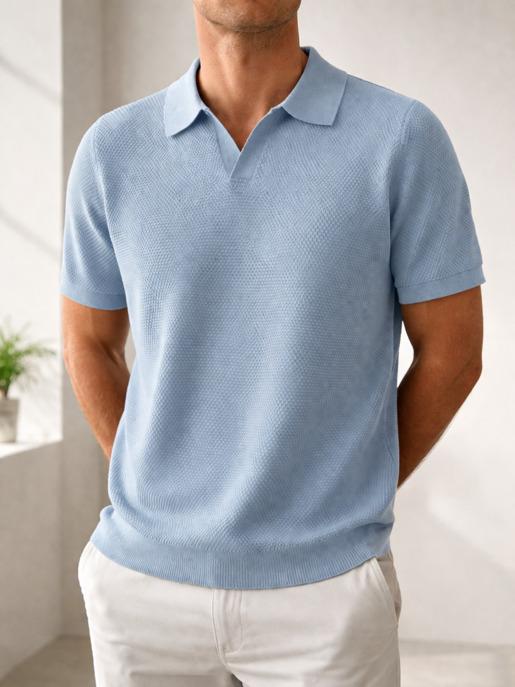 Polo en Maille Texturé Homme Manches Courtes Casual
