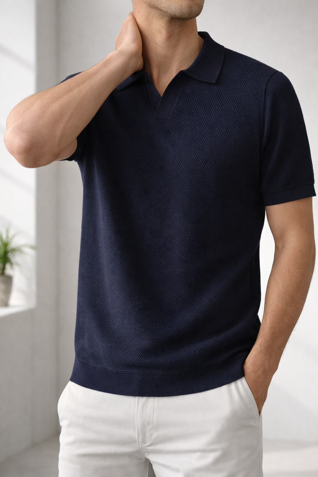 Polo en Maille Texturé Homme Manches Courtes Casual