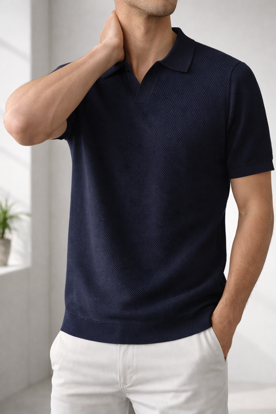 Polo en Maille Texturé Homme Manches Courtes Casual