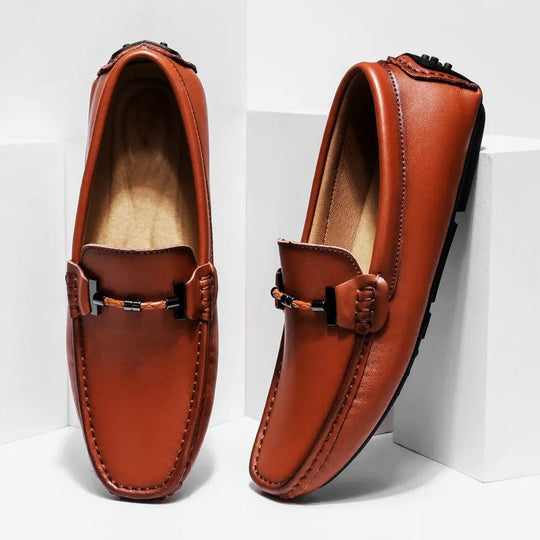 Mocassins en Cuir Homme Slip-On Semelle Caoutchouc
