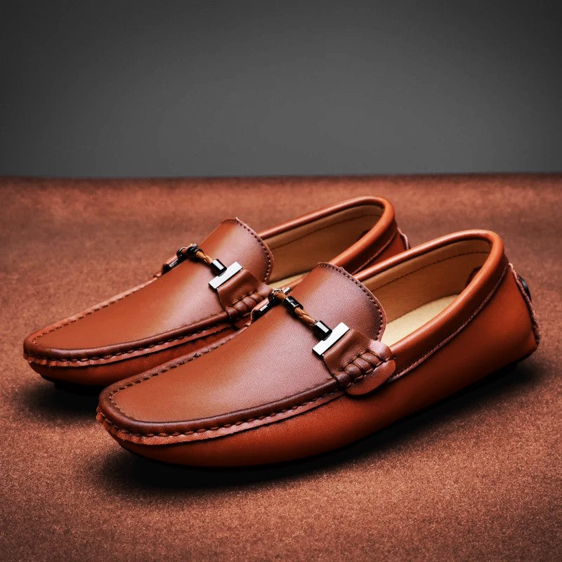 Mocassins en Cuir Homme Slip-On Semelle Caoutchouc
