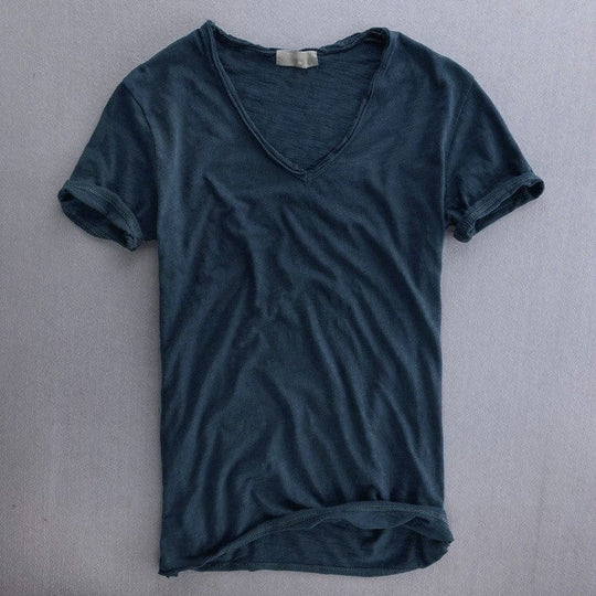 T-Shirt Col V Slim Homme Été Casual Manches Courtes