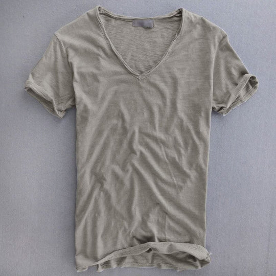 T-Shirt Col V Slim Homme Été Casual Manches Courtes