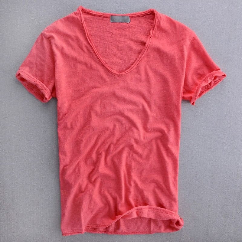 T-Shirt Col V Slim Homme Été Casual Manches Courtes
