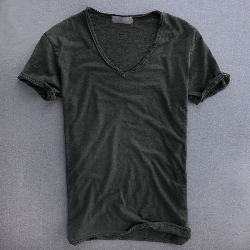 T-Shirt Col V Slim Homme Été Casual Manches Courtes