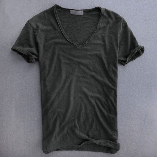 T-Shirt Col V Slim Homme Été Casual Manches Courtes