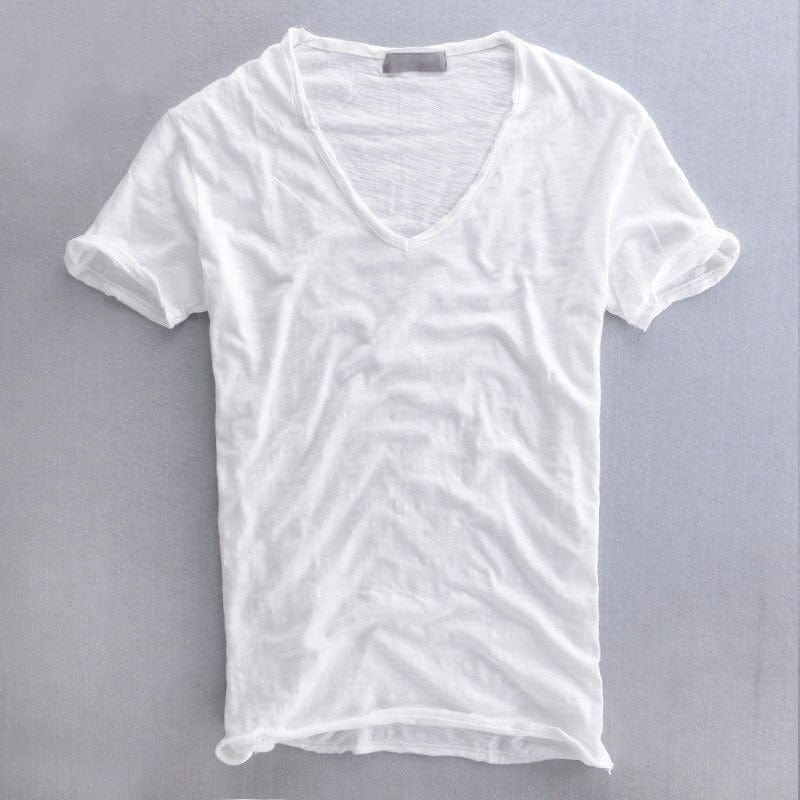 T-Shirt Col V Slim Homme Été Casual Manches Courtes
