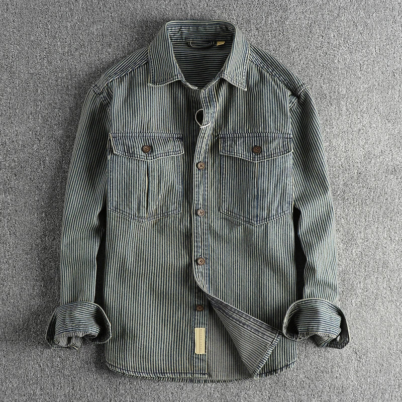 Chemise en Jean Vintage Homme Denim Rayé Casual